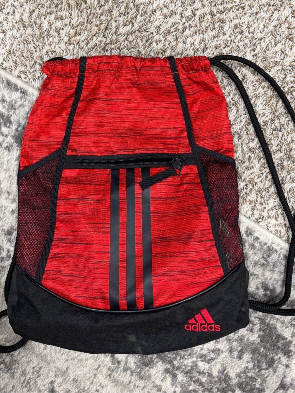adidas Red and Black Drawstring Backpack with Front Zip Pocket